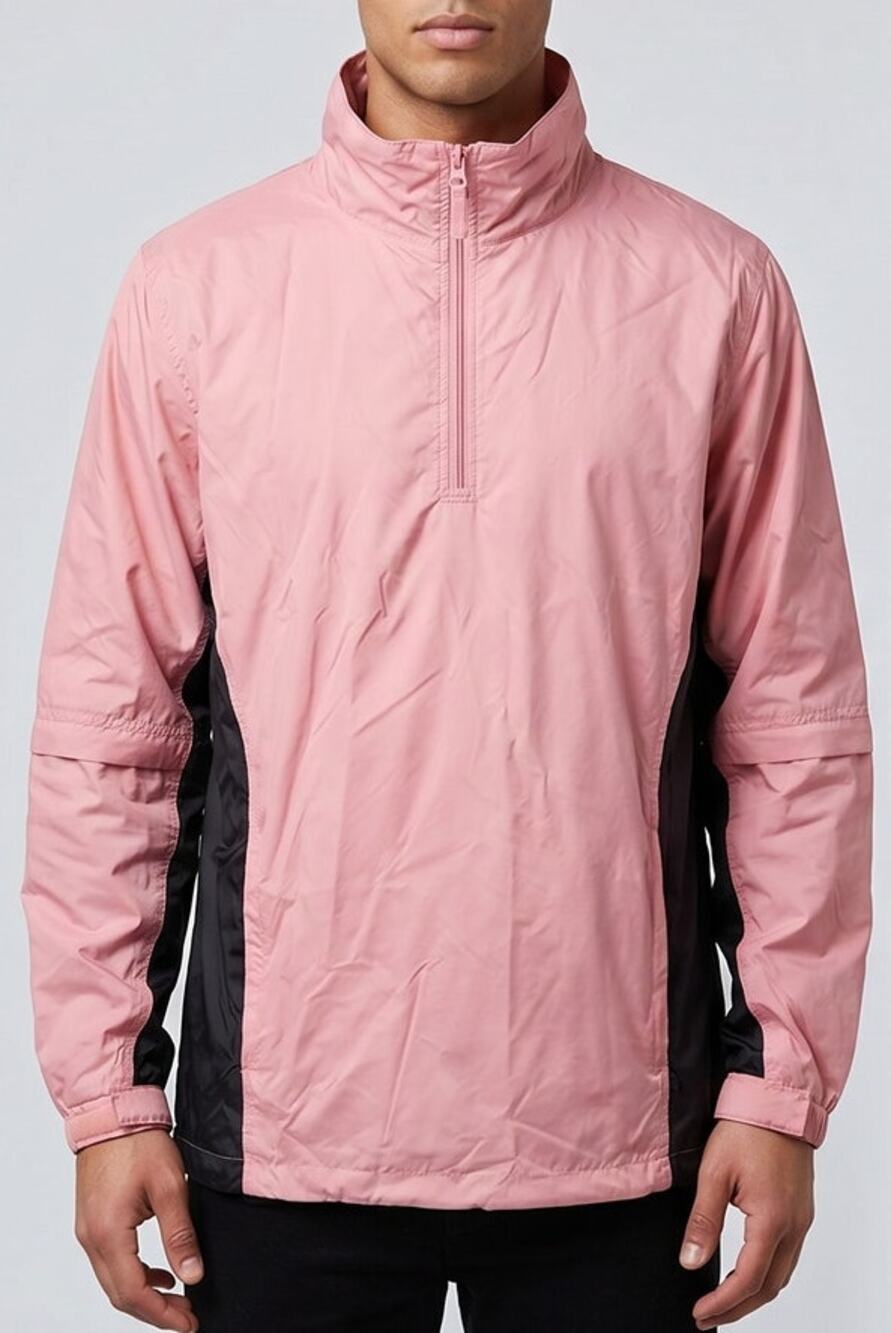 The Weather Co Pullover Jacket Mens M Pink Gray Zip Off Sleeves